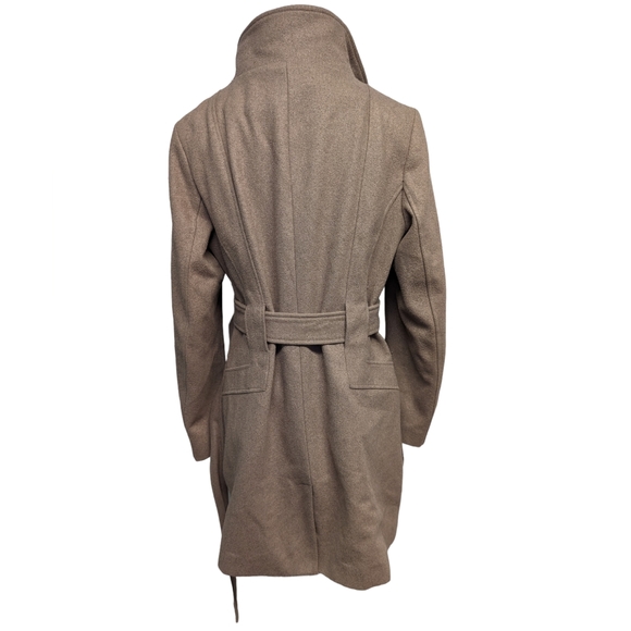 Calvin Klein Oat Beige Wool Blend Belted Zip Up Coat - Women's Size 10 - Picture 4 of 13